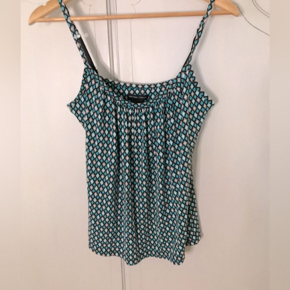 NY & Co Teal Black and Gray camisole adjustable straps built in shelf bra Size M